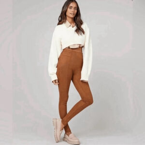 SPANX Women's Faux Suede Leggings in Rich Caramel Size Large High Waisted